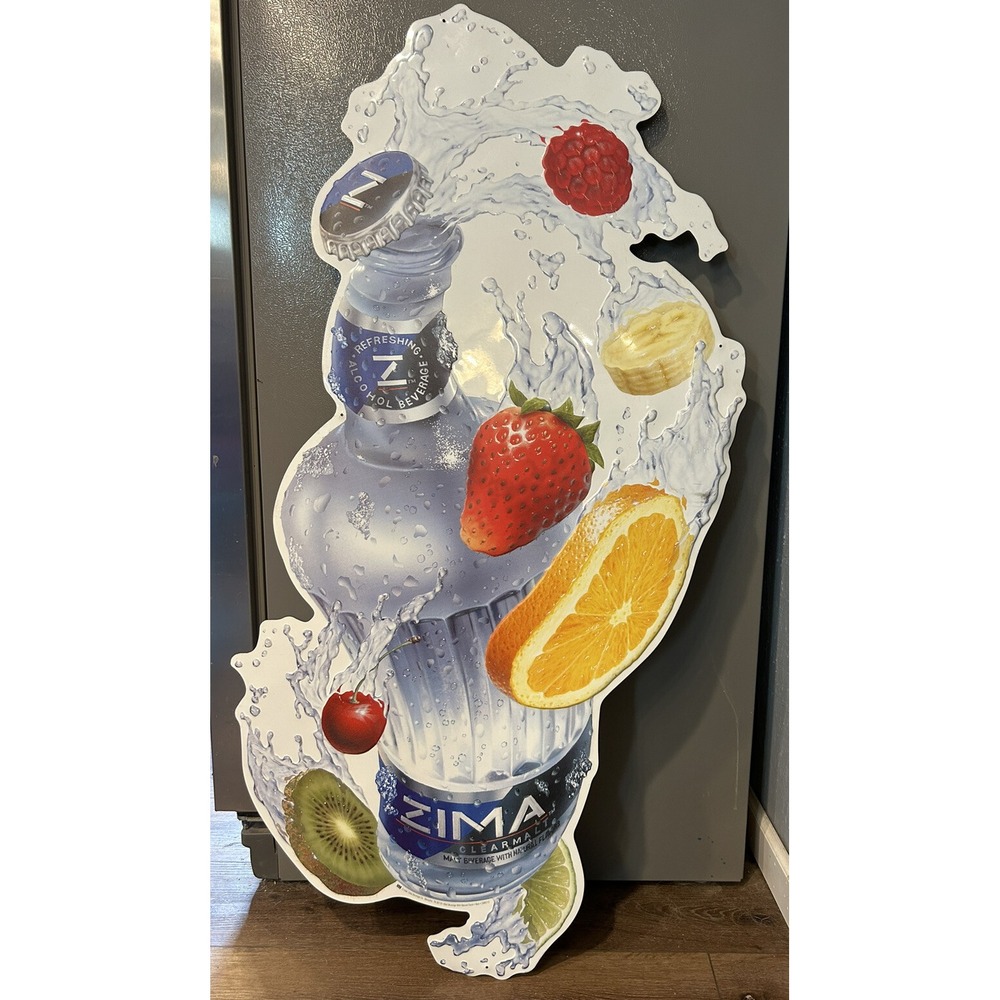 Vintage Zima Malt Beverage & Fruit Extra Large Metal Bottle Sign Great Condition